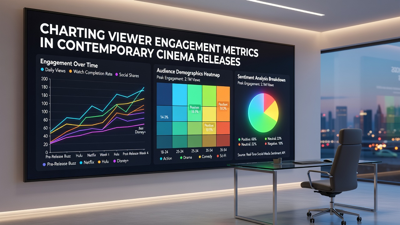 Dashboard displaying real-time viewer retention graphs and engagement heatmaps for recent cinema releases