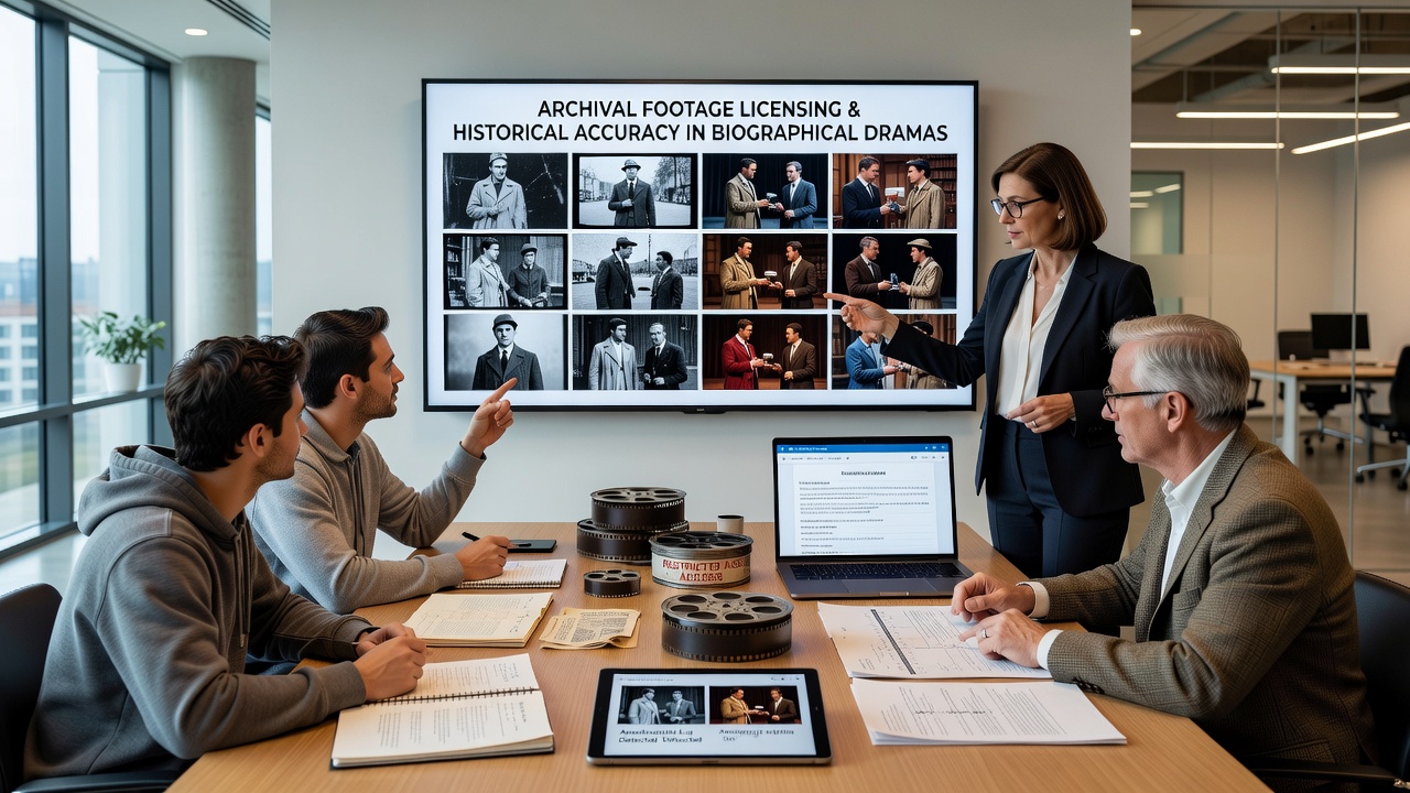Editor reviewing historical newsreel footage on a timeline in a post-production suite