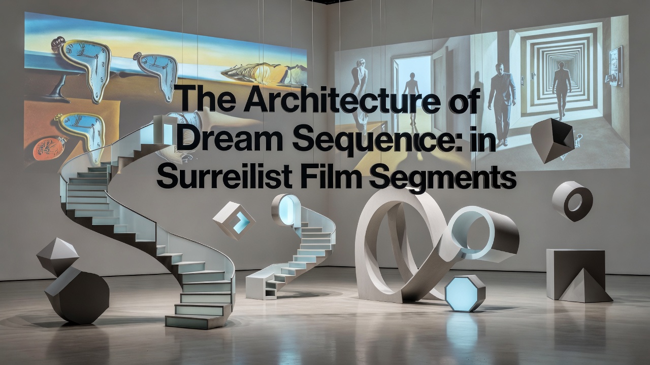 Detailed view of surrealist dream sequence with layered symbols, distorted architecture, and cyclical visual motifs