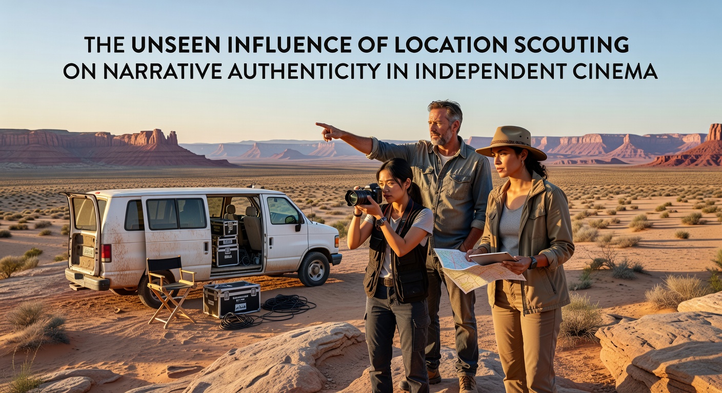 A small independent film crew setting up equipment at a historic urban location scouted for its period-appropriate details