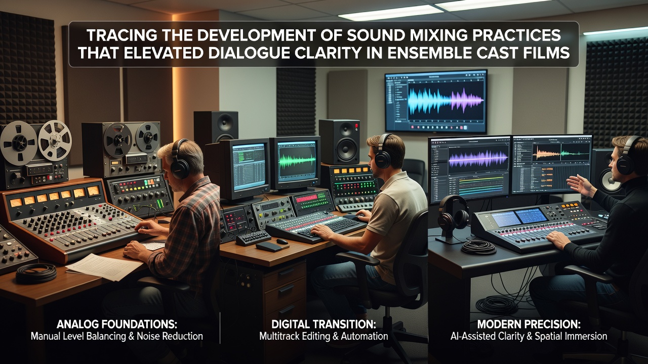 Modern digital audio workstation interface displaying multi-track dialogue mixing for a contemporary ensemble drama