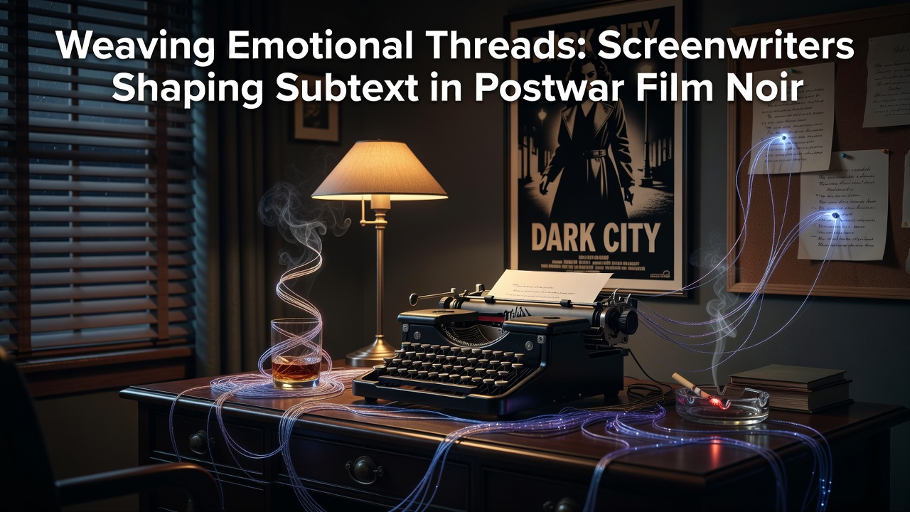 Screenwriters at work on a postwar film noir script, capturing the subtle emotional layers in classic cinema