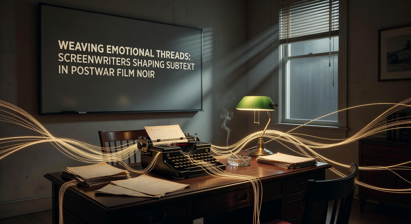 Vintage film set illustrating the atmospheric details shaped by subtext in postwar noir screenplays